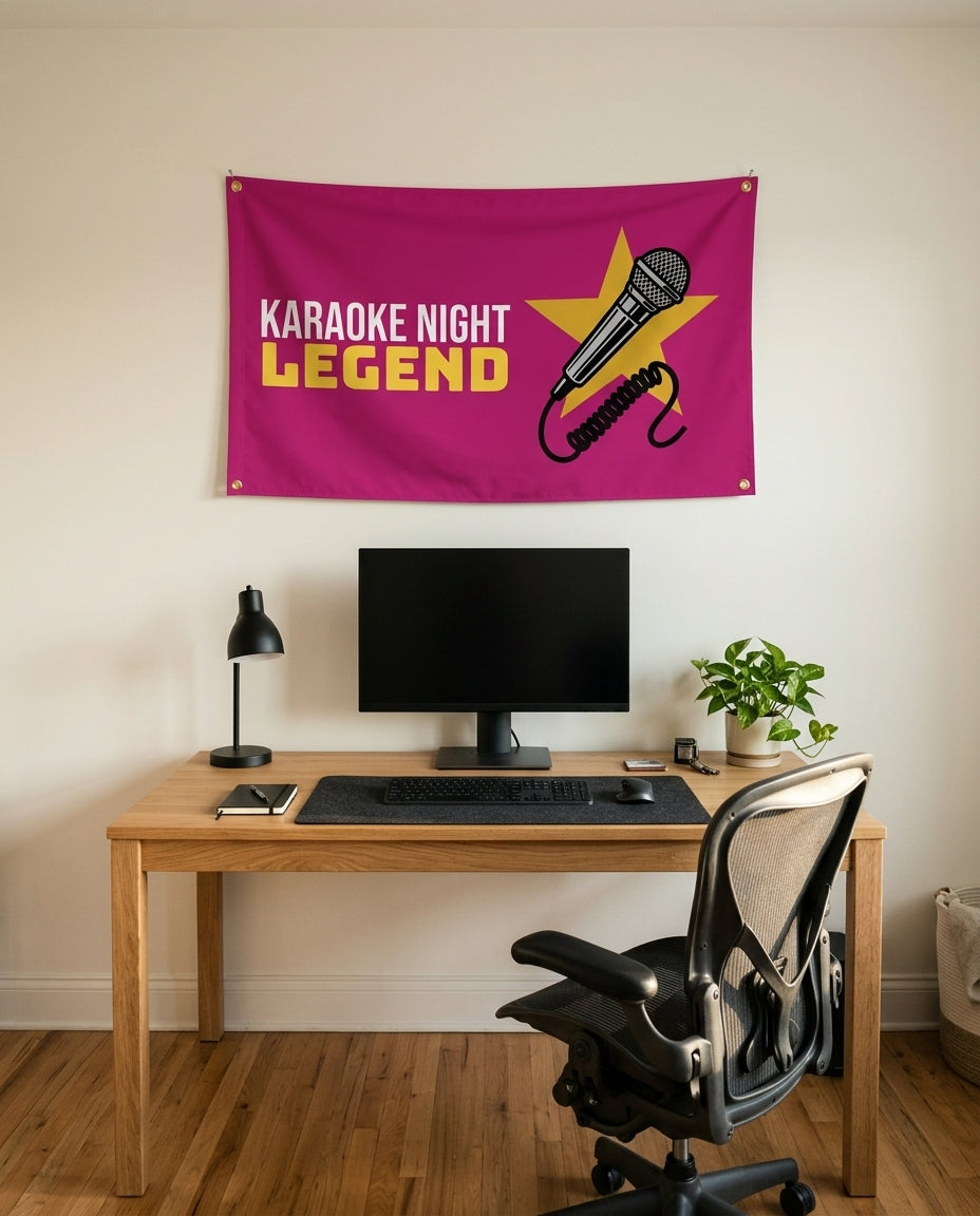 Karaoke Night Legend 3x5 flag on a home office wall