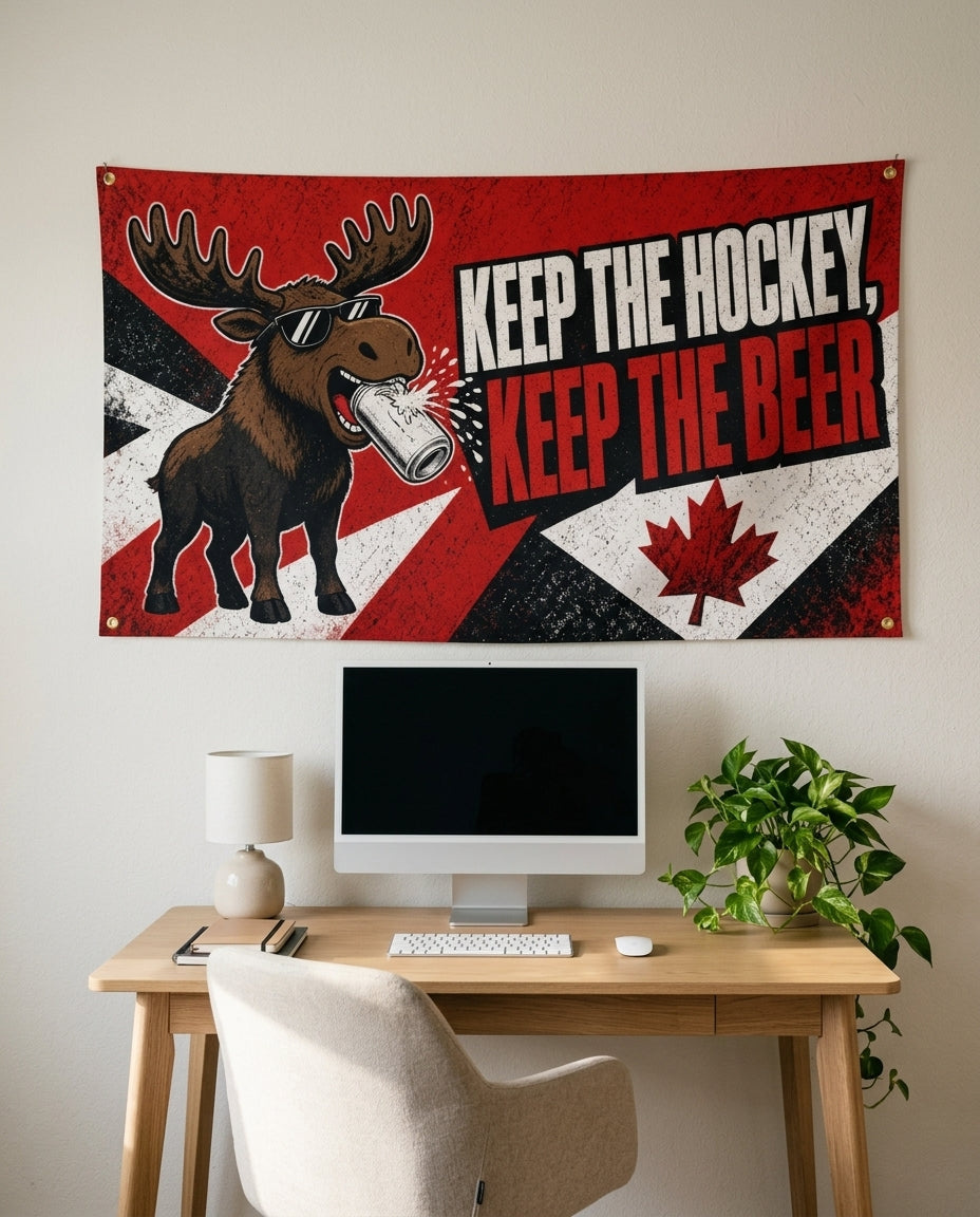 Keep The Hockey Keep The Beer 3x5 flag on a home office wall