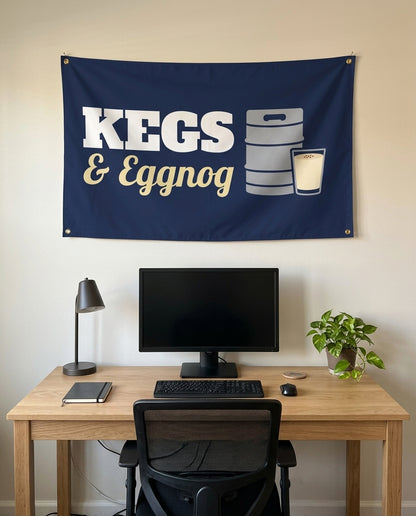 Kegs And Eggnog 3x5 flag on a home office wall