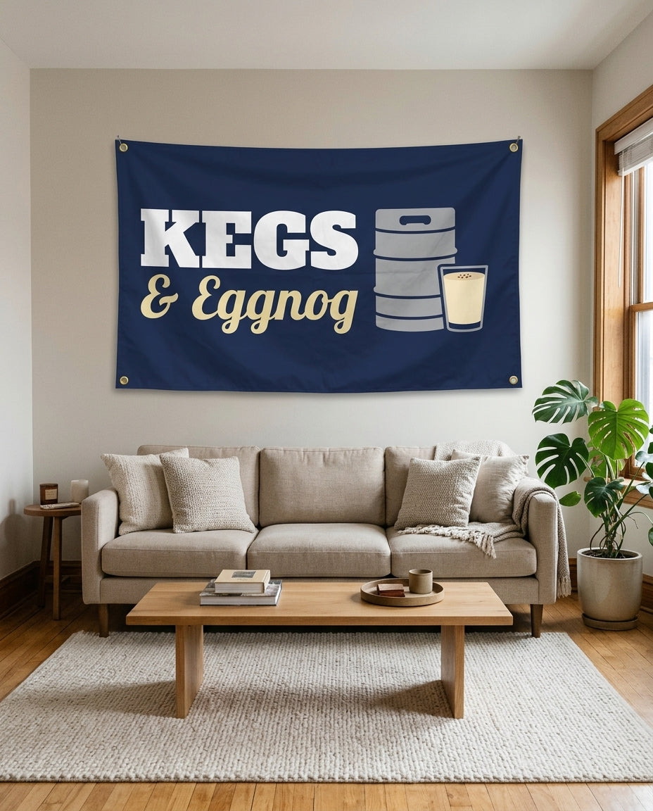 Kegs And Eggnog flag used as living room wall decor