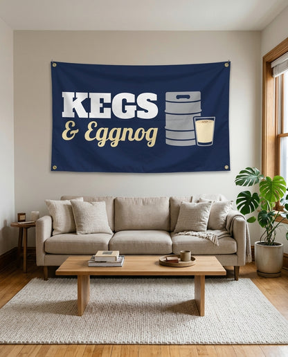 Kegs And Eggnog flag used as living room wall decor