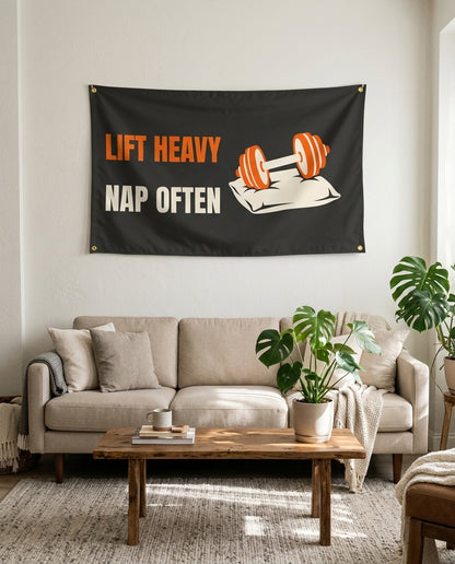 Lift Heavy Nap Often flag used as living room wall decor