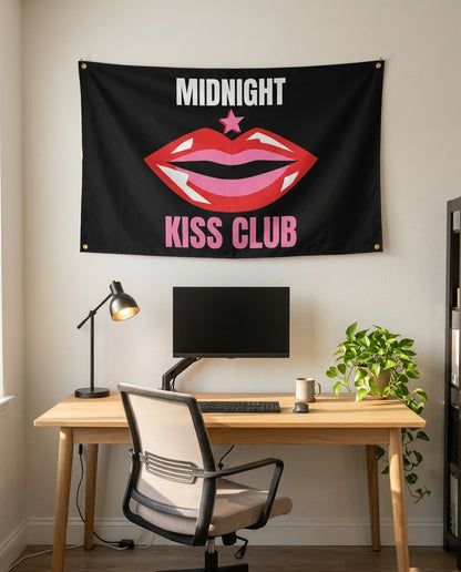 Midnight Kiss Club 3x5 flag on a home office wall