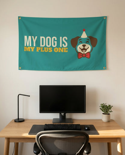 My Dog Is My Plus One 3x5 flag on a home office wall