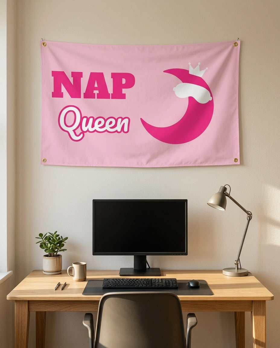 Nap Queen 3x5 flag on a home office wall