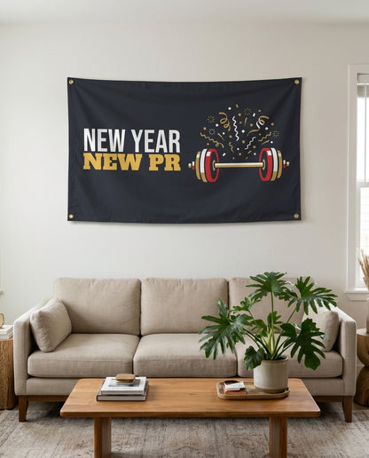 New Year New PR flag used as living room wall decor