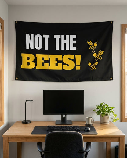 Bee Panic 3x5 flag on a home office wall