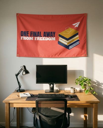 One Final Away From Freedom 3x5 flag on a home office wall