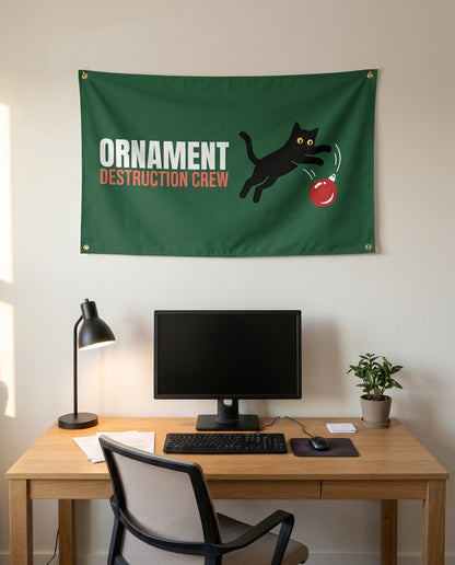 Ornament Destruction Crew 3x5 flag on a home office wall