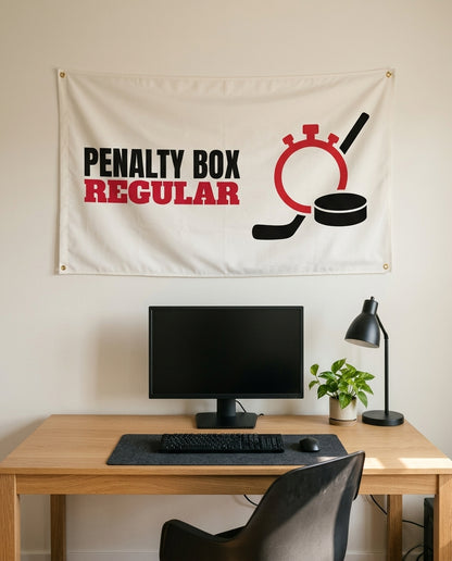 Penalty Box Regular 3x5 flag on a home office wall