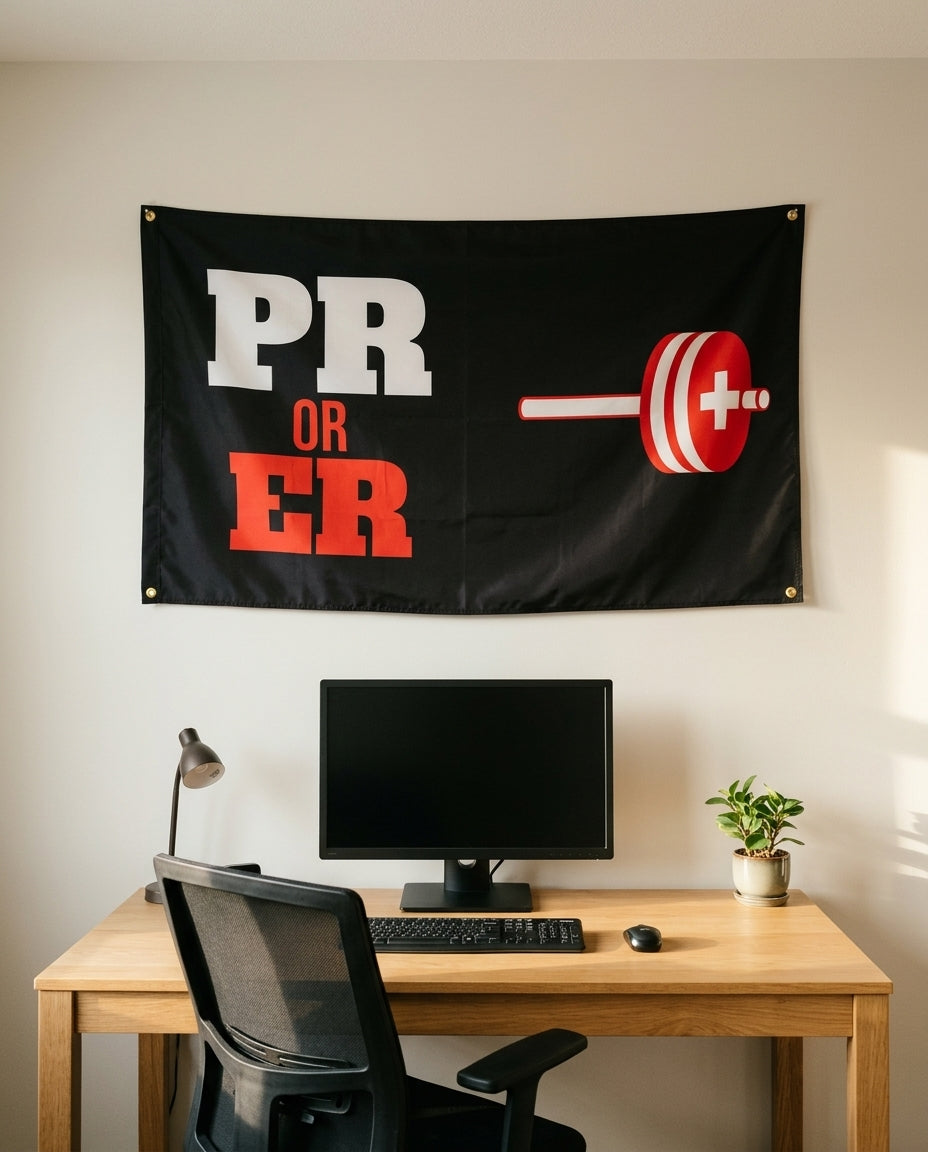 PR Or ER 3x5 flag on a home office wall