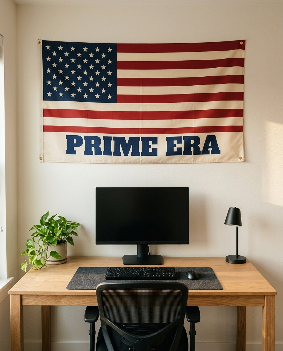 Best Era Yet 3x5 flag on a home office wall