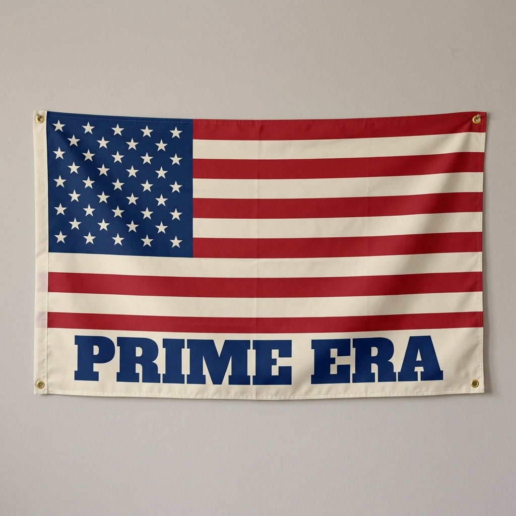 Best Era Yet flag 3x5 in red with stars and stripes, hung on a wall