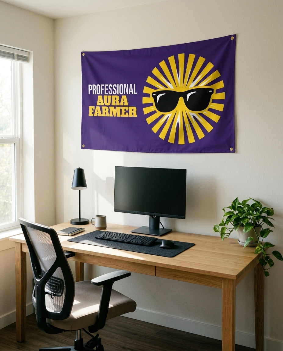 Professional Aura Farmer 3x5 flag on a home office wall