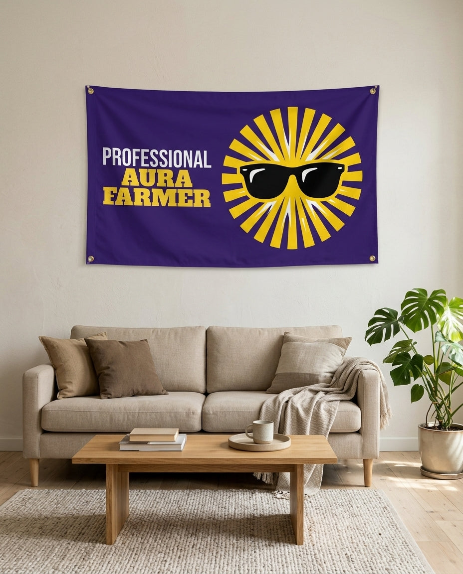 Professional Aura Farmer flag used as living room wall decor