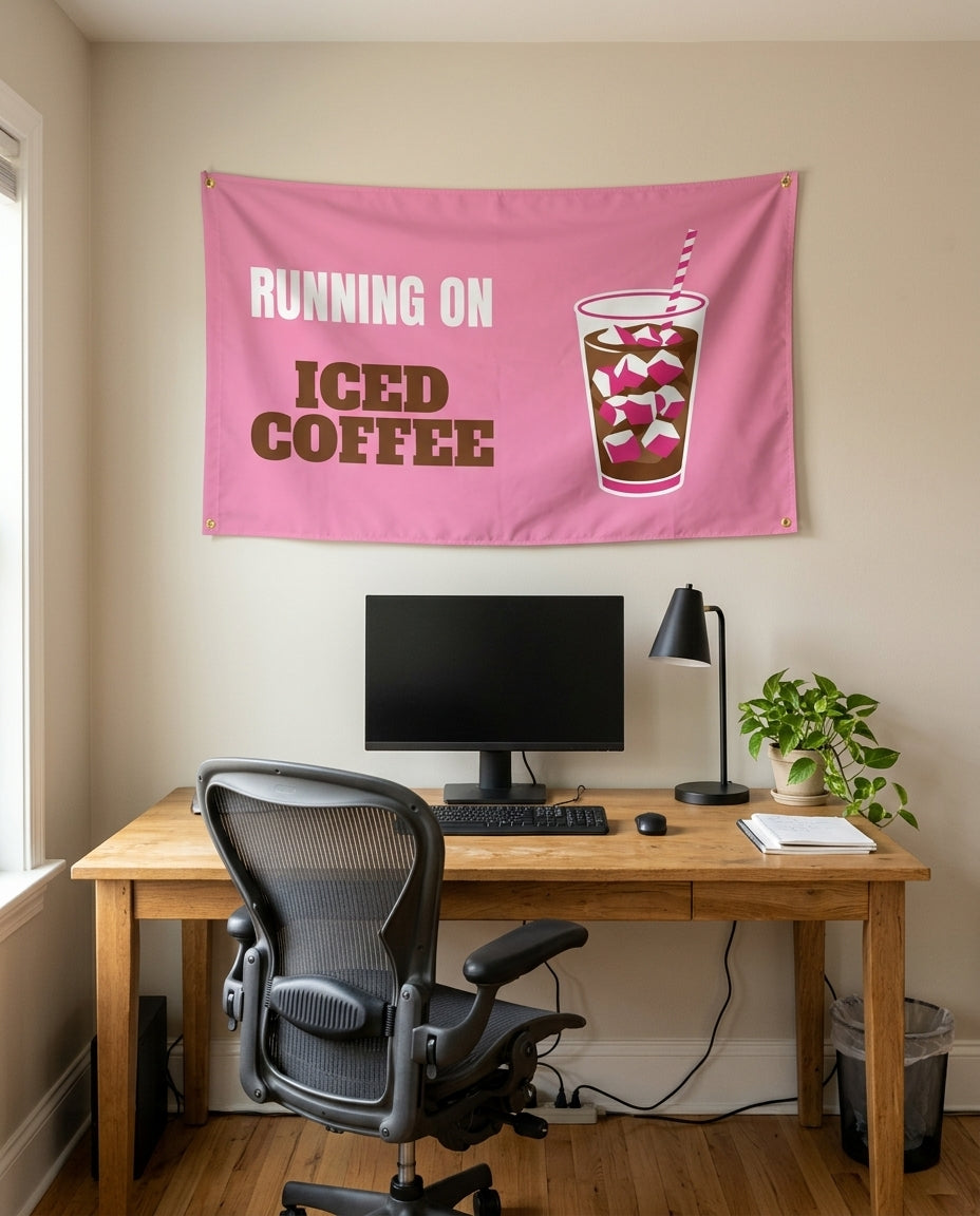 Running On Iced Coffee 3x5 flag on a home office wall
