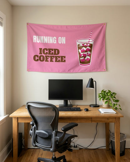 Running On Iced Coffee 3x5 flag on a home office wall