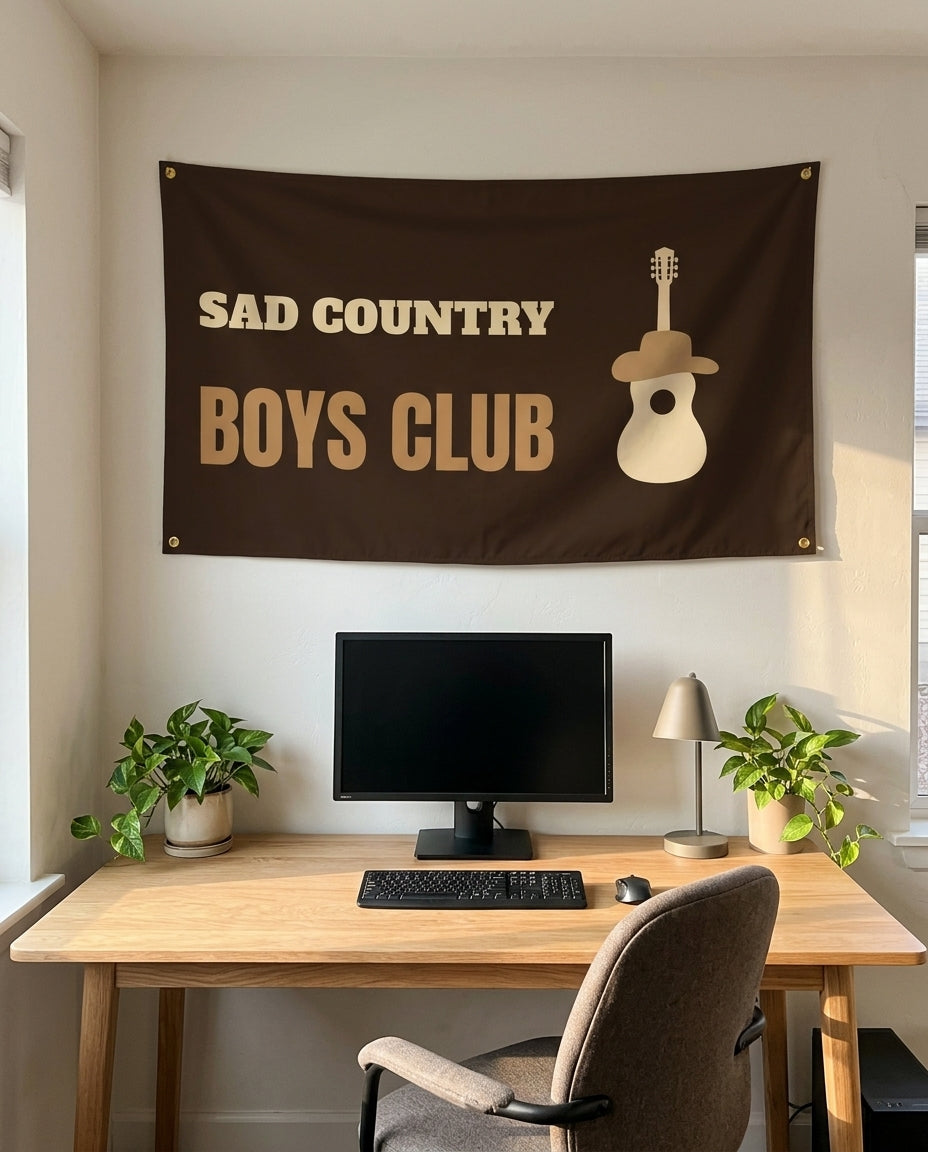 Heartbreak Country Club 3x5 flag on a home office wall