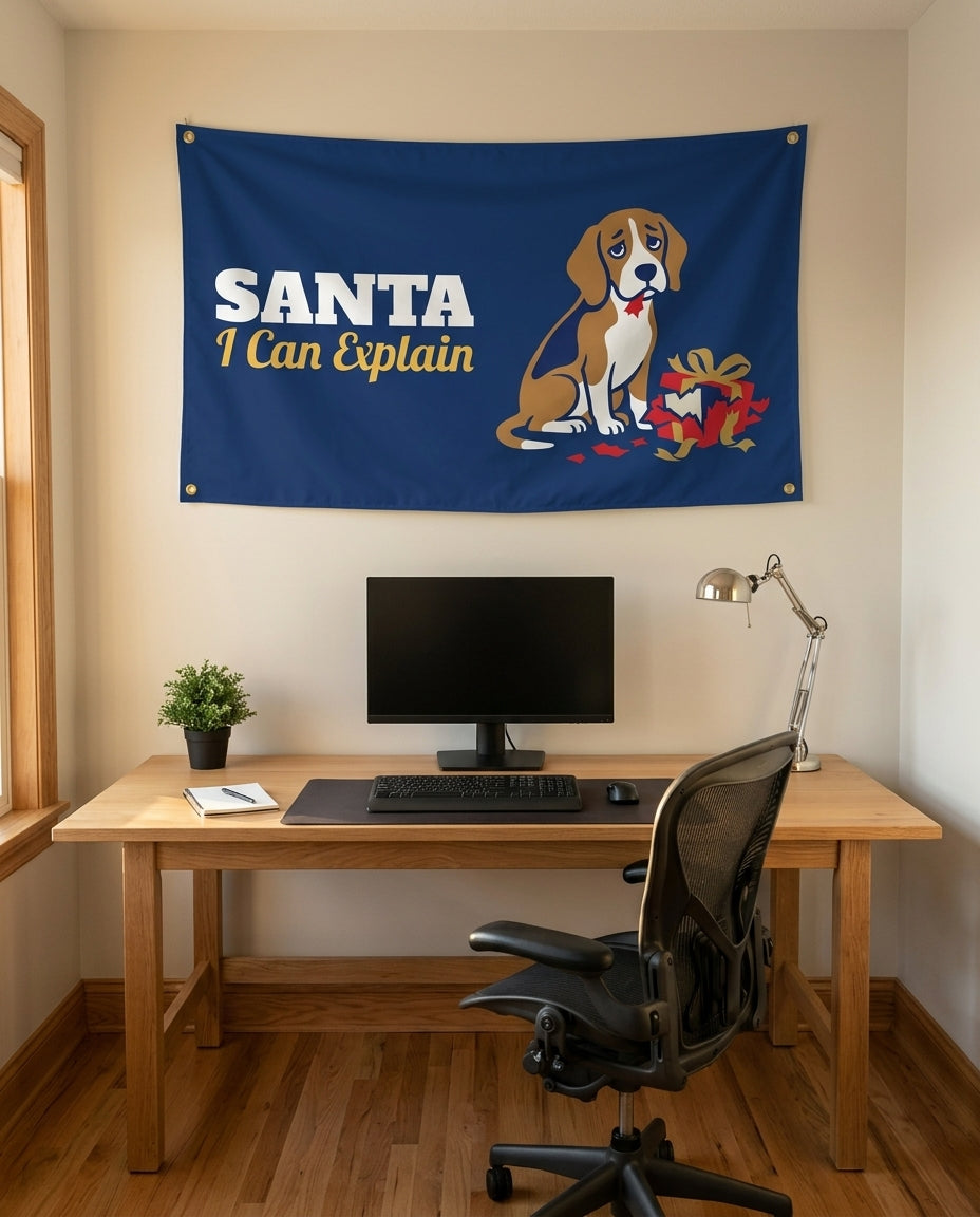 Santa I Can Explain 3x5 flag on a home office wall