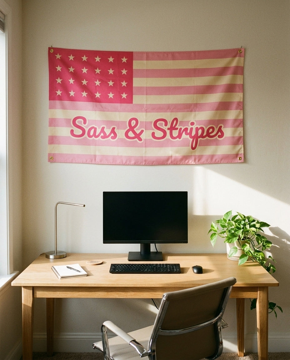 Sass And Stripes 3x5 flag on a home office wall