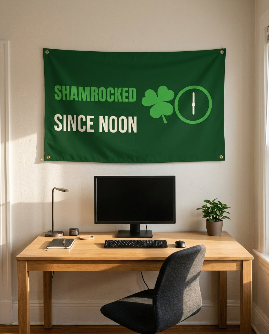 Shamrocked Since Noon 3x5 flag on a home office wall