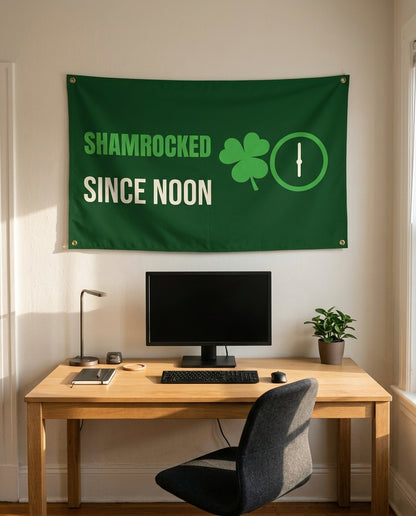Shamrocked Since Noon 3x5 flag on a home office wall