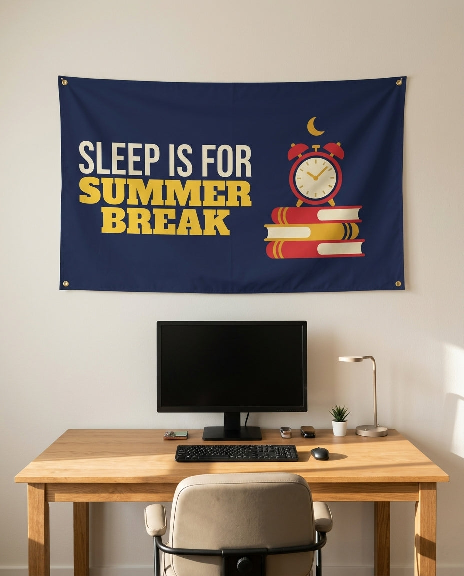 Sleep Is For Summer Break 3x5 flag on a home office wall
