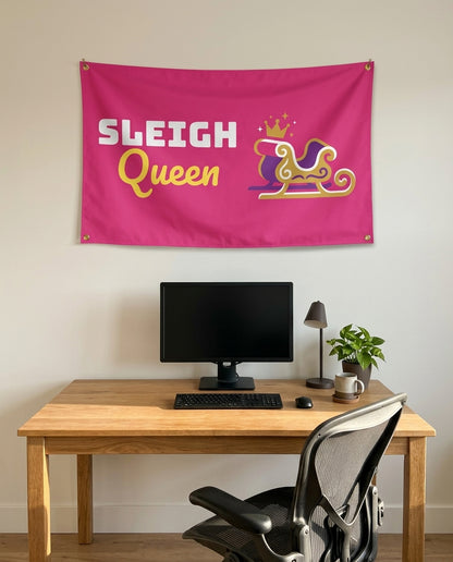 Sleigh Queen 3x5 flag on a home office wall