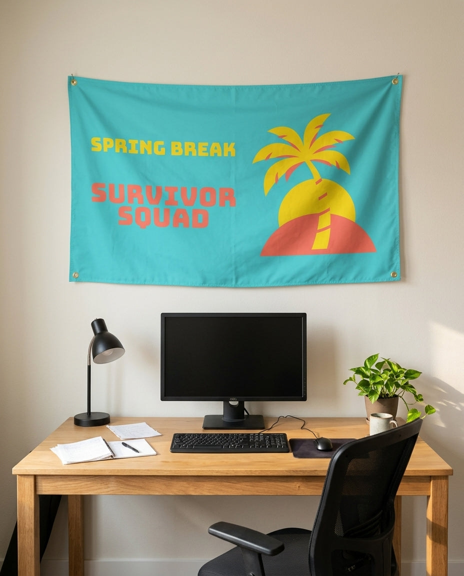 Spring Break Survivor Squad 3x5 flag on a home office wall