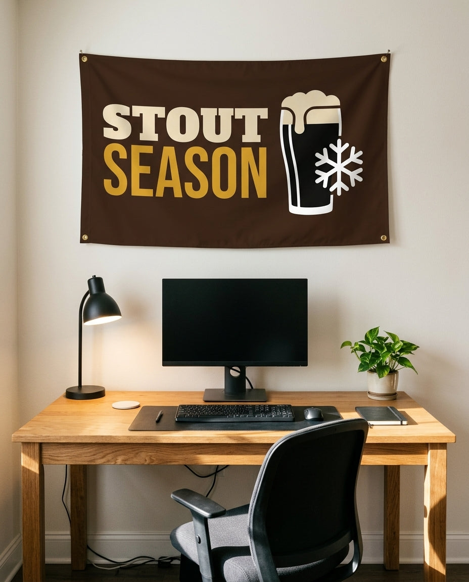 Stout Season 3x5 flag on a home office wall