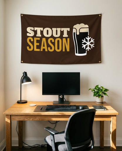 Stout Season 3x5 flag on a home office wall