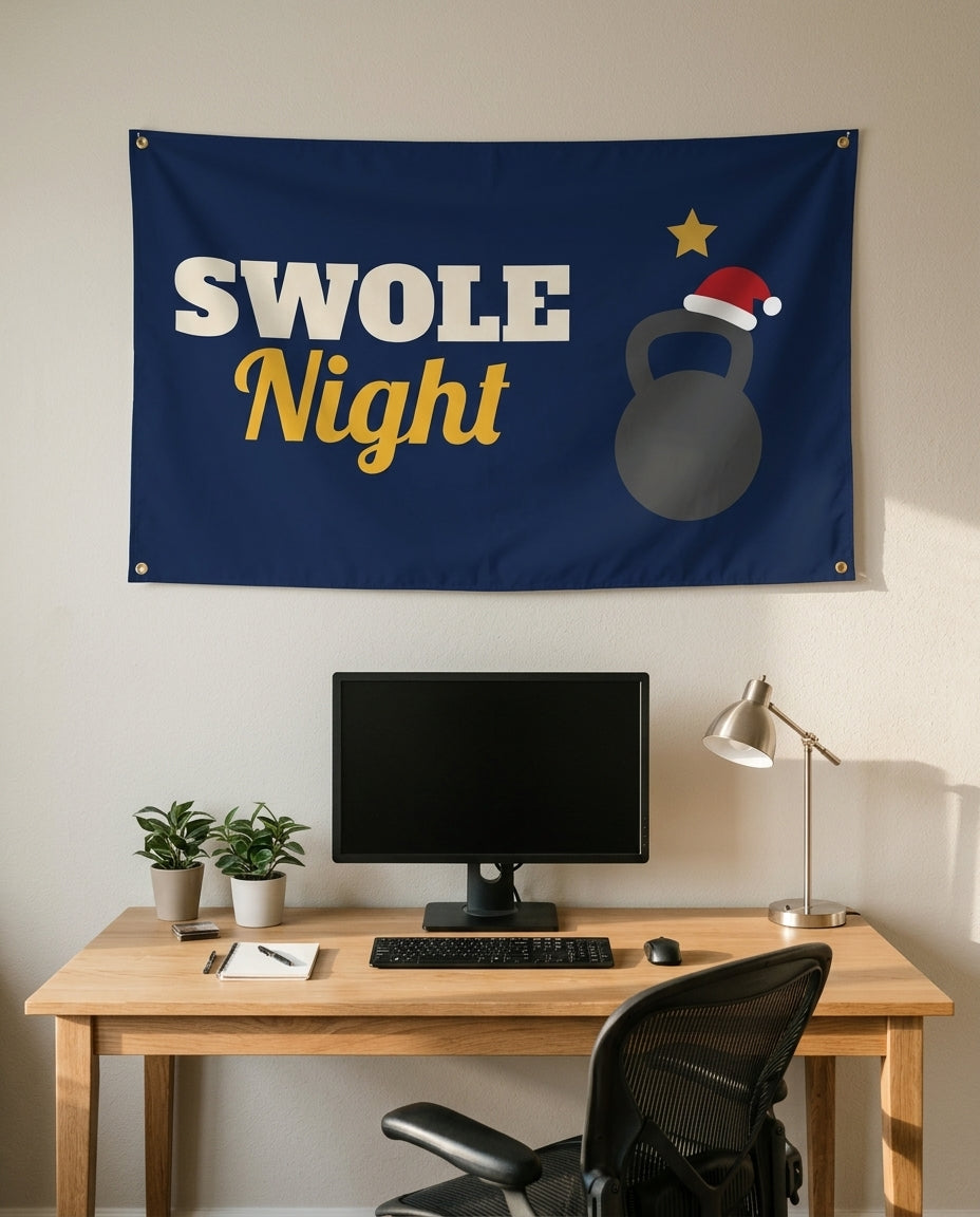 Holiday Gym Night 3x5 flag on a home office wall