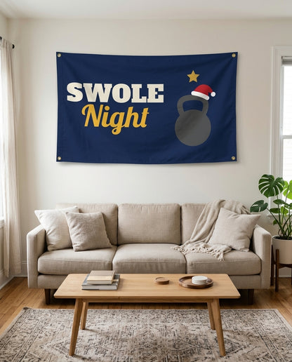 Holiday Gym Night flag used as living room wall decor
