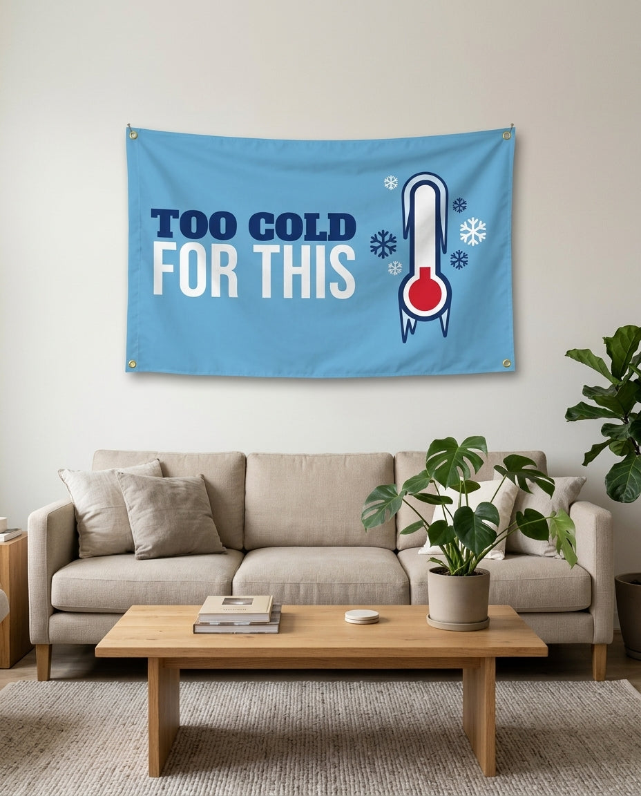 Too Cold For This flag used as living room wall decor