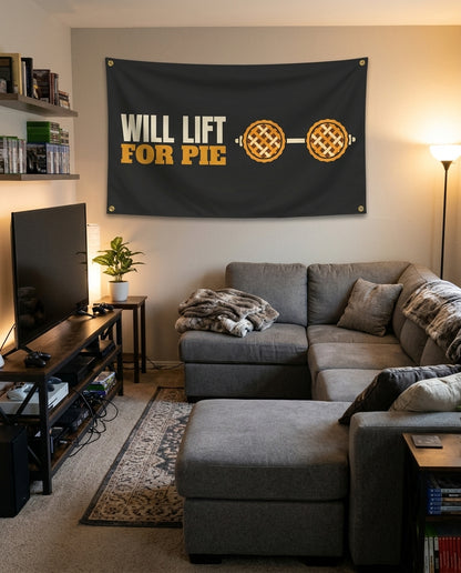 Will Lift For Pie flag decorating a game room wall