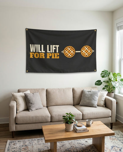 Will Lift For Pie flag used as living room wall decor